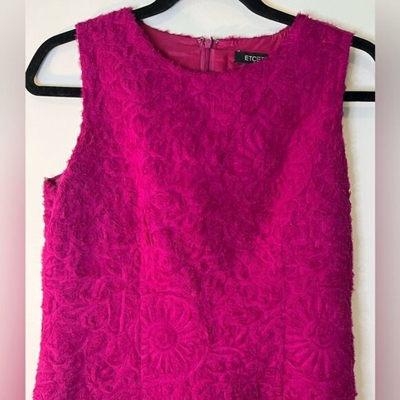 Etcetera 3D Raw Textured Floral Silk Sheath Dress Fuchsia Formal Chic Sz 4 - Picture 2 of 13